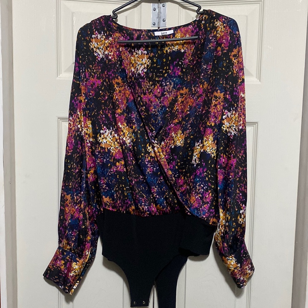 Woman’s Multi Color Long Sleeve Thong Bodysuit
